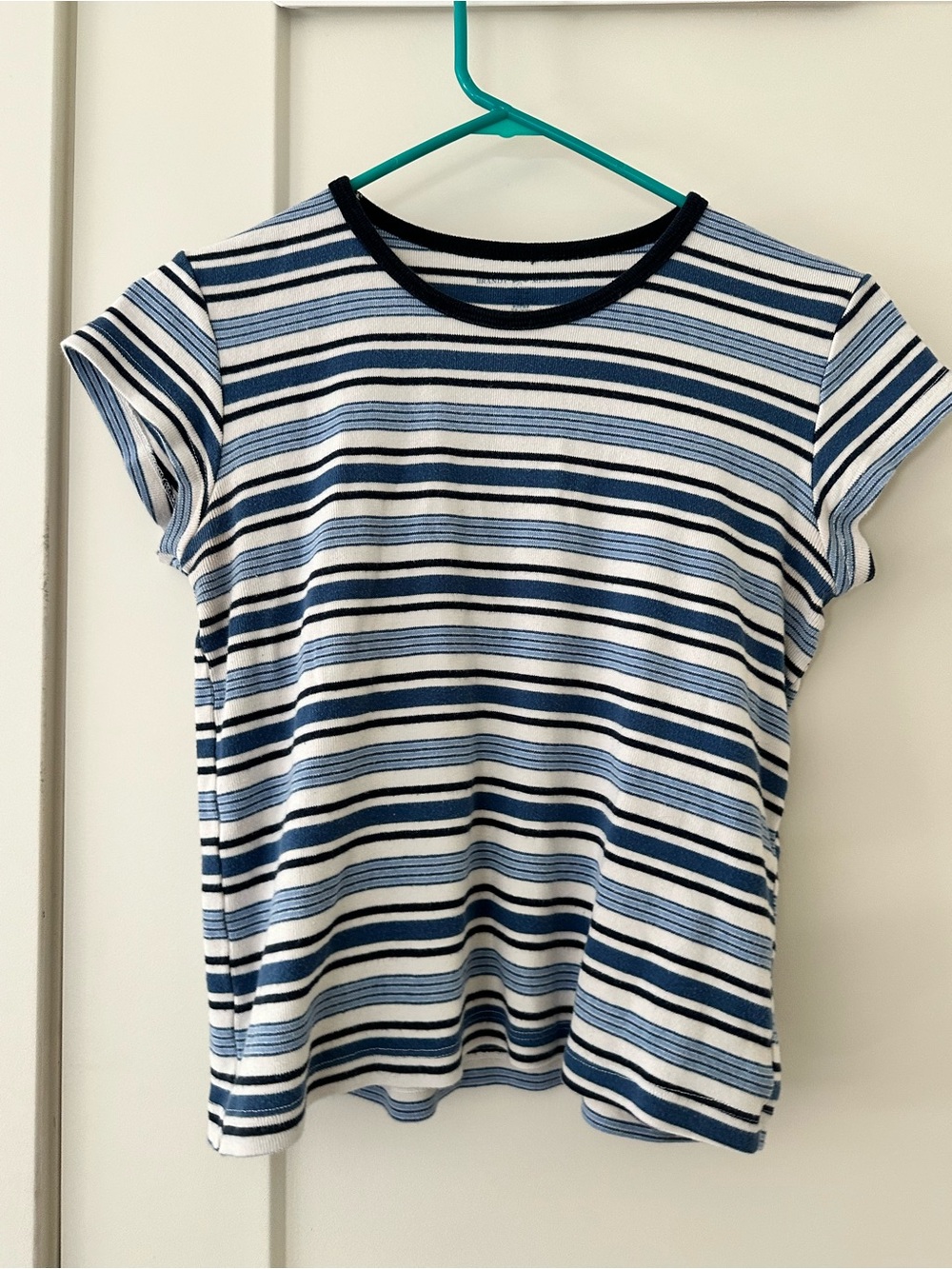 Brandy Melville Striped Knit Tee in Navy, White, and Blue